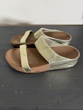 FitFlop Lulu Slide Weave Dress Sandal woven-textured metallic Gold Slip On 8